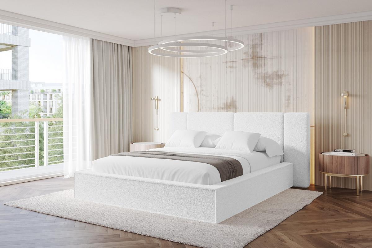 POLSTERBETT mit Bettkasten und Lattenrost, Bett mit Matratze H3/H4 - RIVO 180x200 Weiß - Weiß, Holzwerkstoff/Textil (180/200cm) - ALTDECOR
