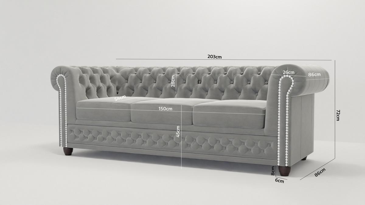 CHESTERFIELD-SOFA 3-Sitzer mit Schlaffunktion Nyx Grau Samt - Braun/Grau, Holz/Textil (203/28/86cm) - S-Style Möbel
