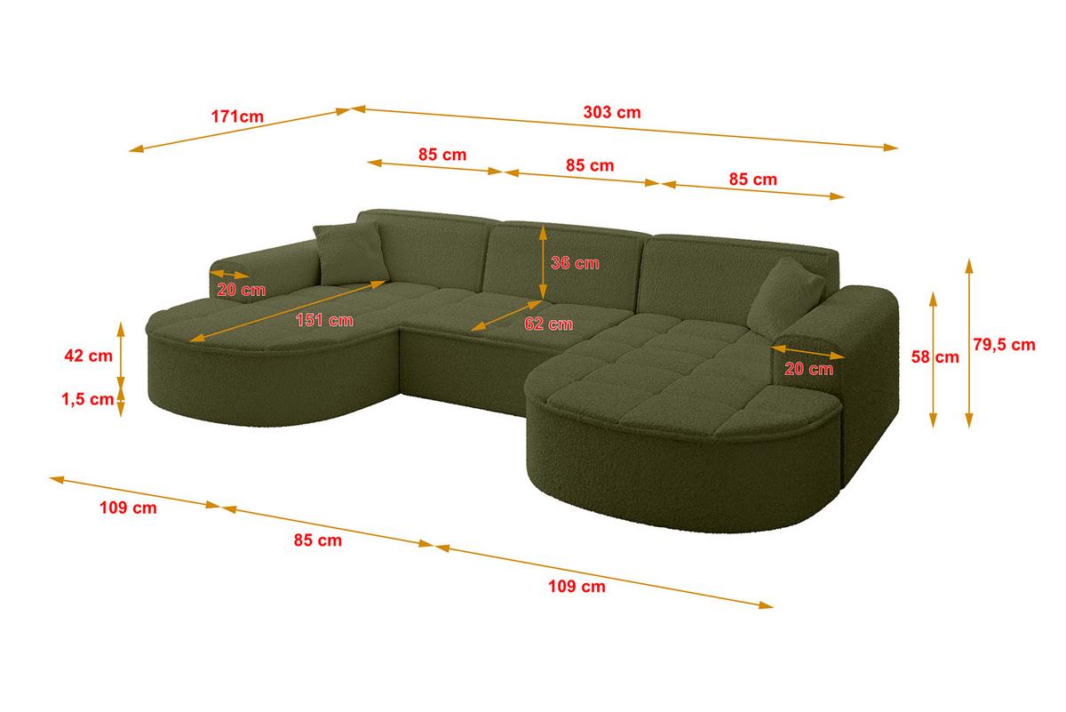 WOHNLANDSCHAFT TARO-U1 - 303x171x79,5 cm Grün - Grün, Holzwerkstoff/Textil (303/79.5/171cm) - ALTDECOR