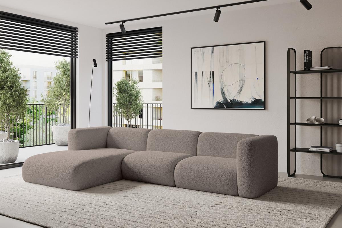 ECKSOFA Ottomane Links MIRA-L1 227x179x89 Braun Bouclé - Dunkelbraun/Schwarz, Holzwerkstoff/Kunststoff (227/179cm) - ALTDECOR