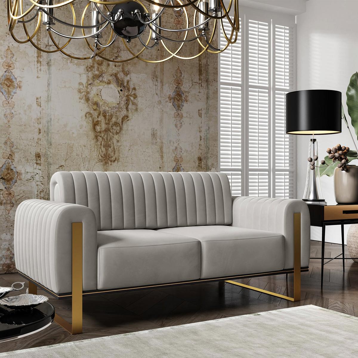 SOFA Parissa 164 cm - Goldfarben/Hellgrau, Textil/Metall (164/79/92cm) - Selsey