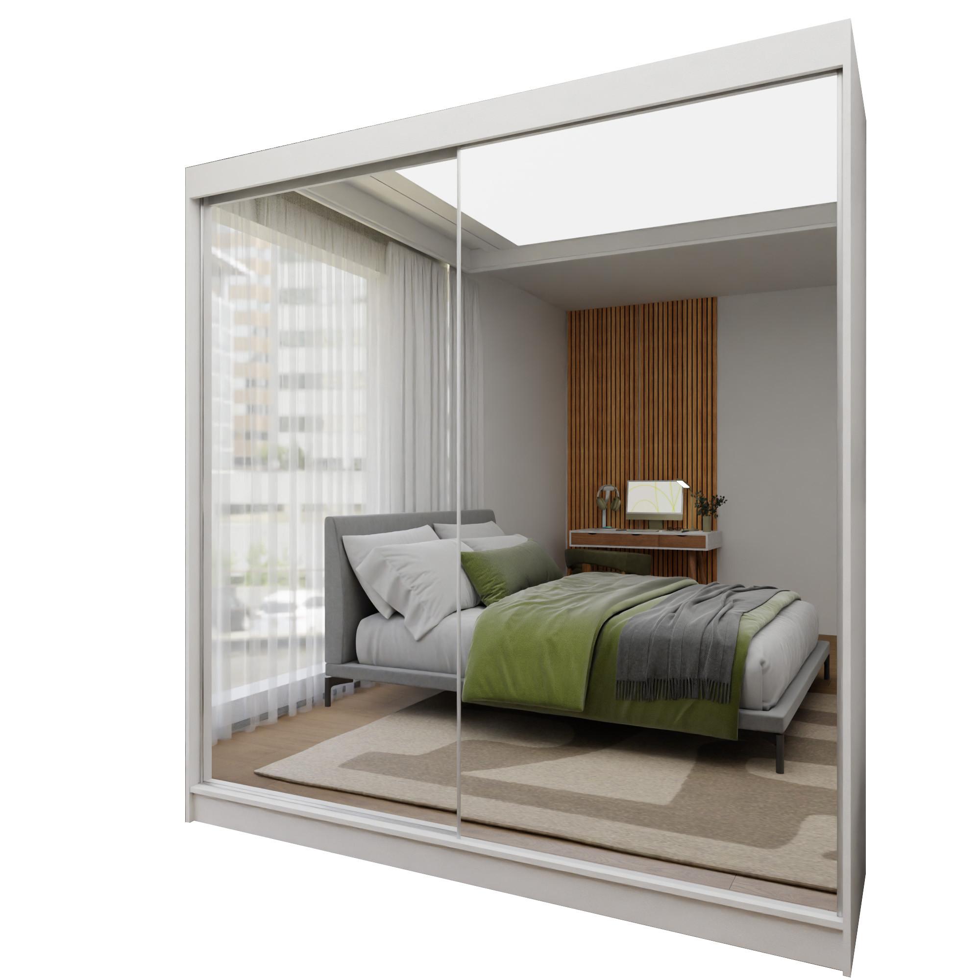 SCHWEBETÜRENSCHRANK BELLINA 200/216/61 cm 2-türig mit Spiegel Weiß - Weiß, Holzwerkstoff (200/216/61cm) - MASSENO