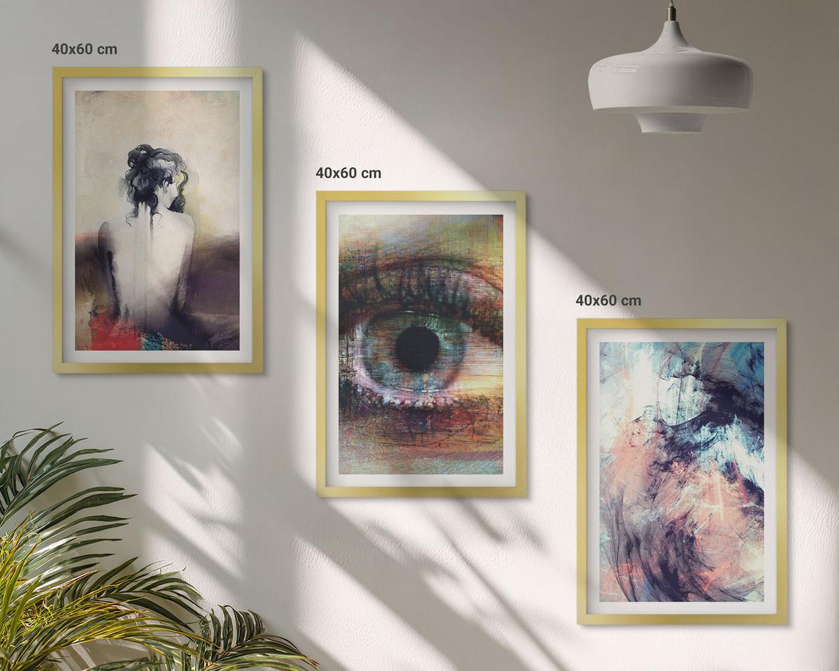 BILDER SET 3er Set - 40x60 cm Goldrahmen - Porträt einer Frau mit abstrakten Emotionen - Goldfarben, Kunststoff (40/60cm) - TULUP