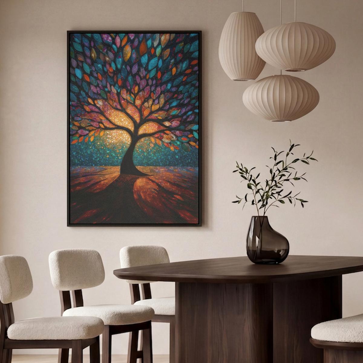 LEINWAND Bilder mit Rahmen - Mosaik - Bunt - Baum - Äste - 100x150 - Multicolor, Textil (100/150cm) - MuchoWow