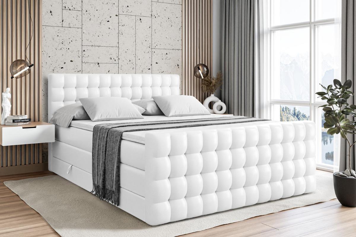 BOXSPRINGBETT VIONE-Z KING - 140 x 200 - H3/H4 - Weiß Hochglanz - Weiß, Holzwerkstoff (140/200cm) - ALTDECOR