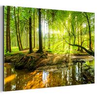 METALLBILD Wald - Landschaft - Wasser - Bäume - Sonne - Grün - Natur 30x20 cm - Grün, Metall (30/20cm) - MuchoWow