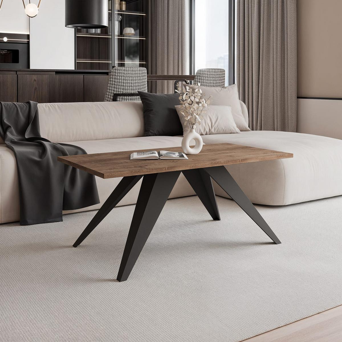 COUCHTISCH AIRA 120/60/48 cm Rechteckig, Schwarz/Lefkas-Eiche - Schwarz/Eiche San Remo, Metall (60/120/48cm) - Idohome