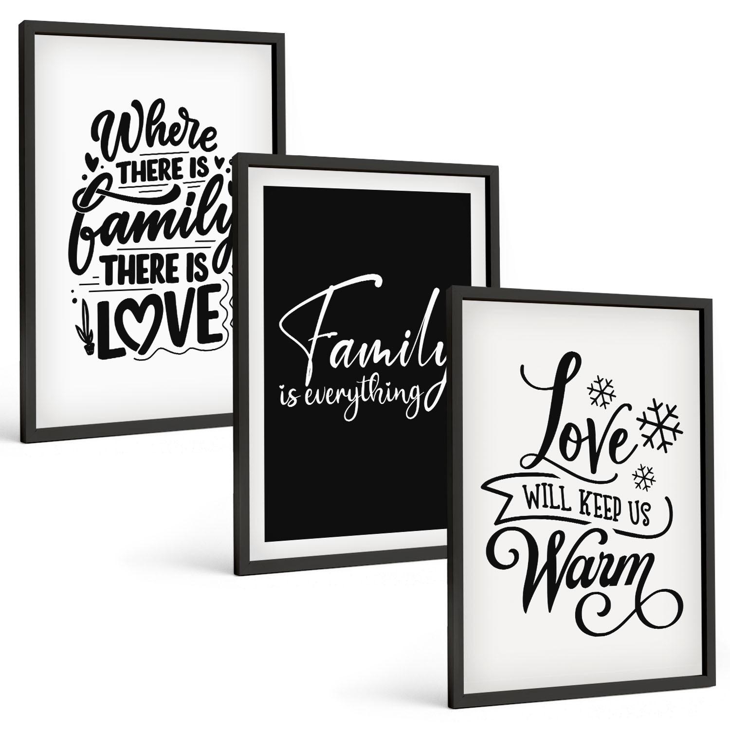BILDER SET 3er Set - 40x60 cm Schwarzer Rahmen - Familie, Liebe, Wärme, Zuhause - Schwarz, Kunststoff (40/60cm) - TULUP