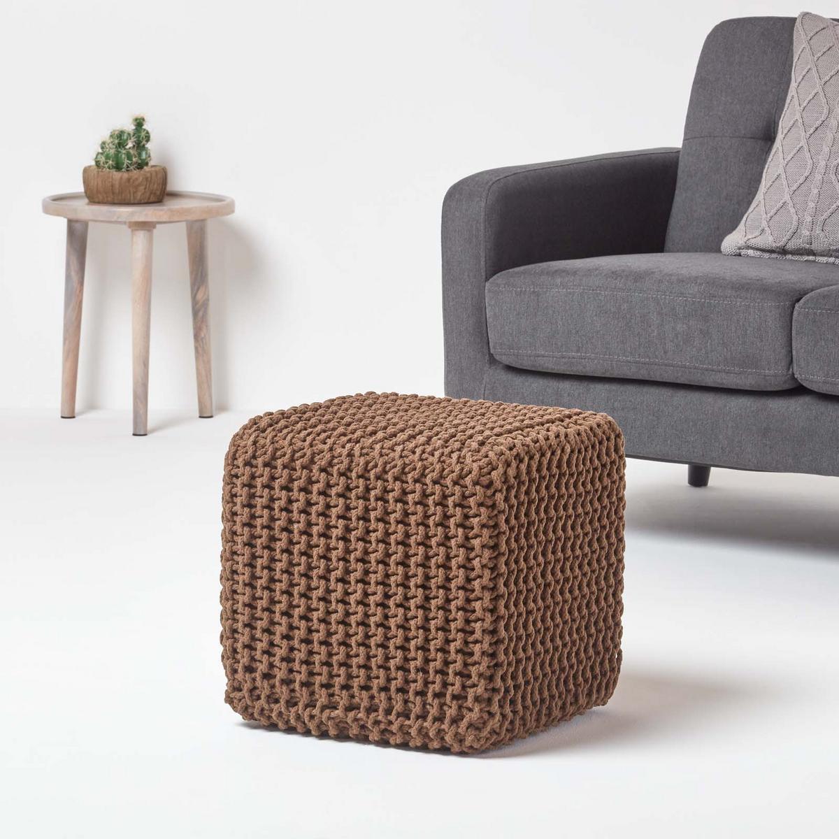 STRICK-POUF braun, Sitzwürfel 35/35/35 cm - Braun, Textil (35/35/35cm) - Homescapes