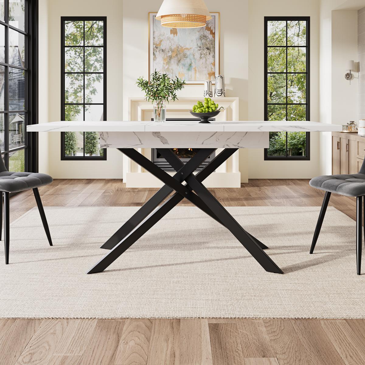 ESSTISCH Ausziehbar Weiß 160/80/76.50 cm - Weiß, Holzwerkstoff/Metall (160/80/77cm) - Urban Meuble