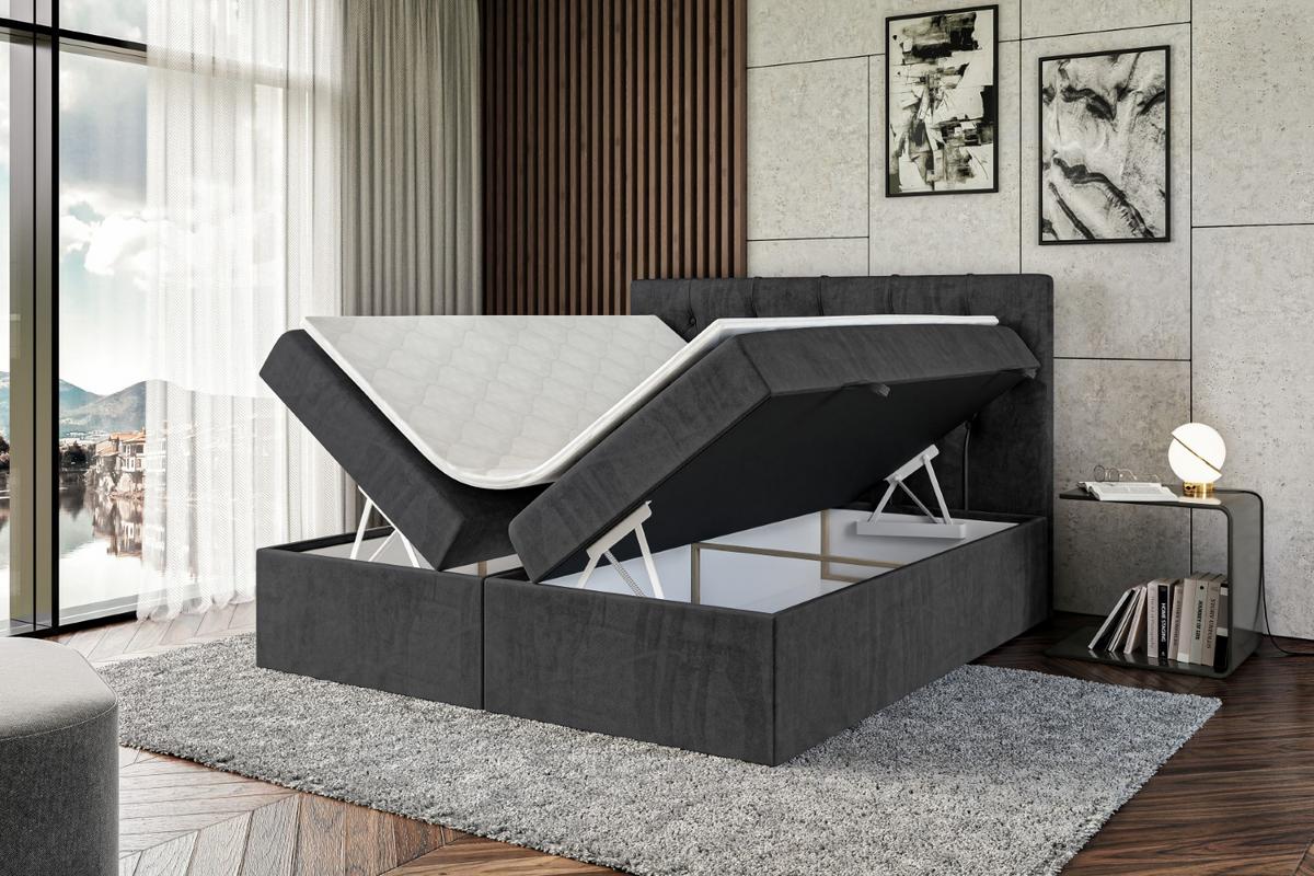BOXBETT mit Matratze H3 und Lattenrost - MIRAGE - 140x200 Schwarz - Schwarz, Holzwerkstoff (140/200cm) - ALTDECOR