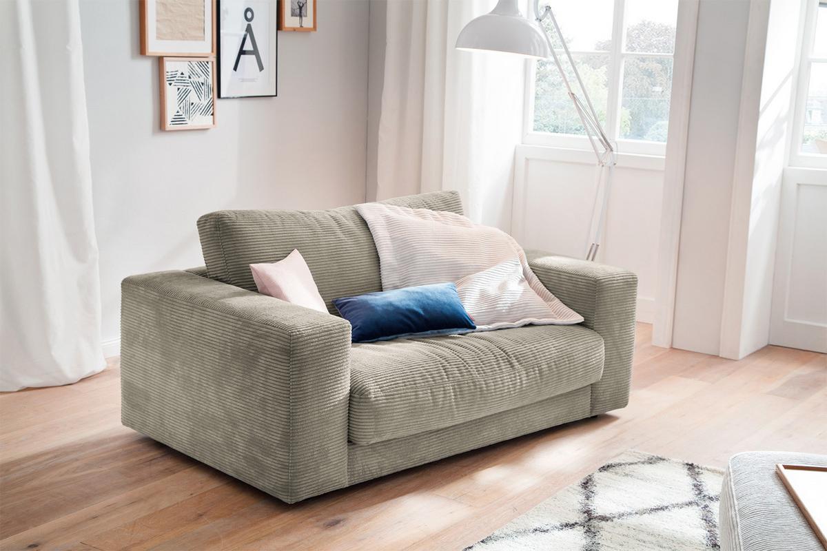 LOVESEAT MADELINE Granit Cord - Greige/Schwarz, Kunststoff/Textil (170/86/127cm) - KAWOLA