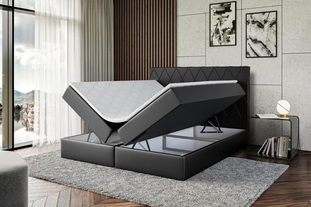 BOXBETT mit H3-Matratze und Lattenrost - LEPARO - 140x200 Schwarz Hochglanz - Schwarz Hochglanz, Holzwerkstoff (140/200cm) - ALTDECOR
