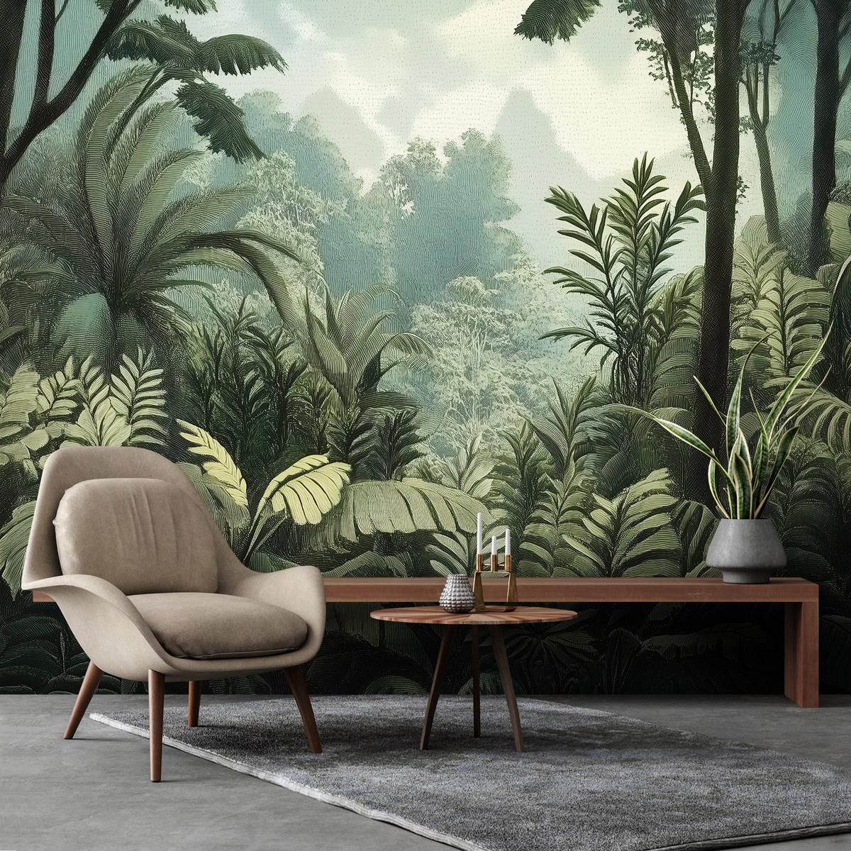 FOTOTAPETE Dschungel Wald Grün Tapete Wohnzimmer Schlafzimmer 400x280 - Grün, Papier (400/280cm) - Wallarena