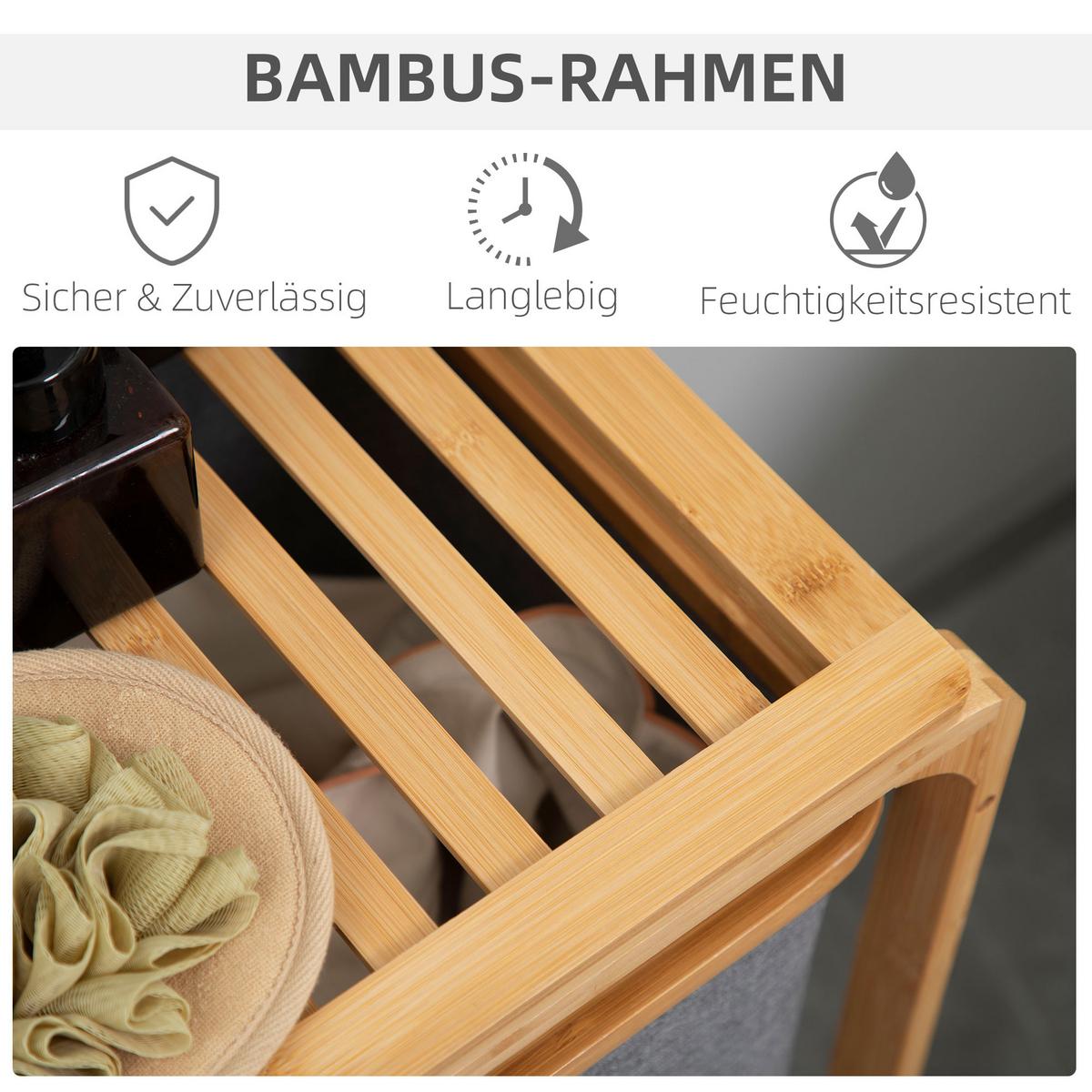 WÄSCHEKORB Wäschebox mit Plattform und 3 abnehmbaren Wäschesacke Wäschesammler - Multicolor, Naturmaterialien (32/69.7/50cm) - HOMCOM