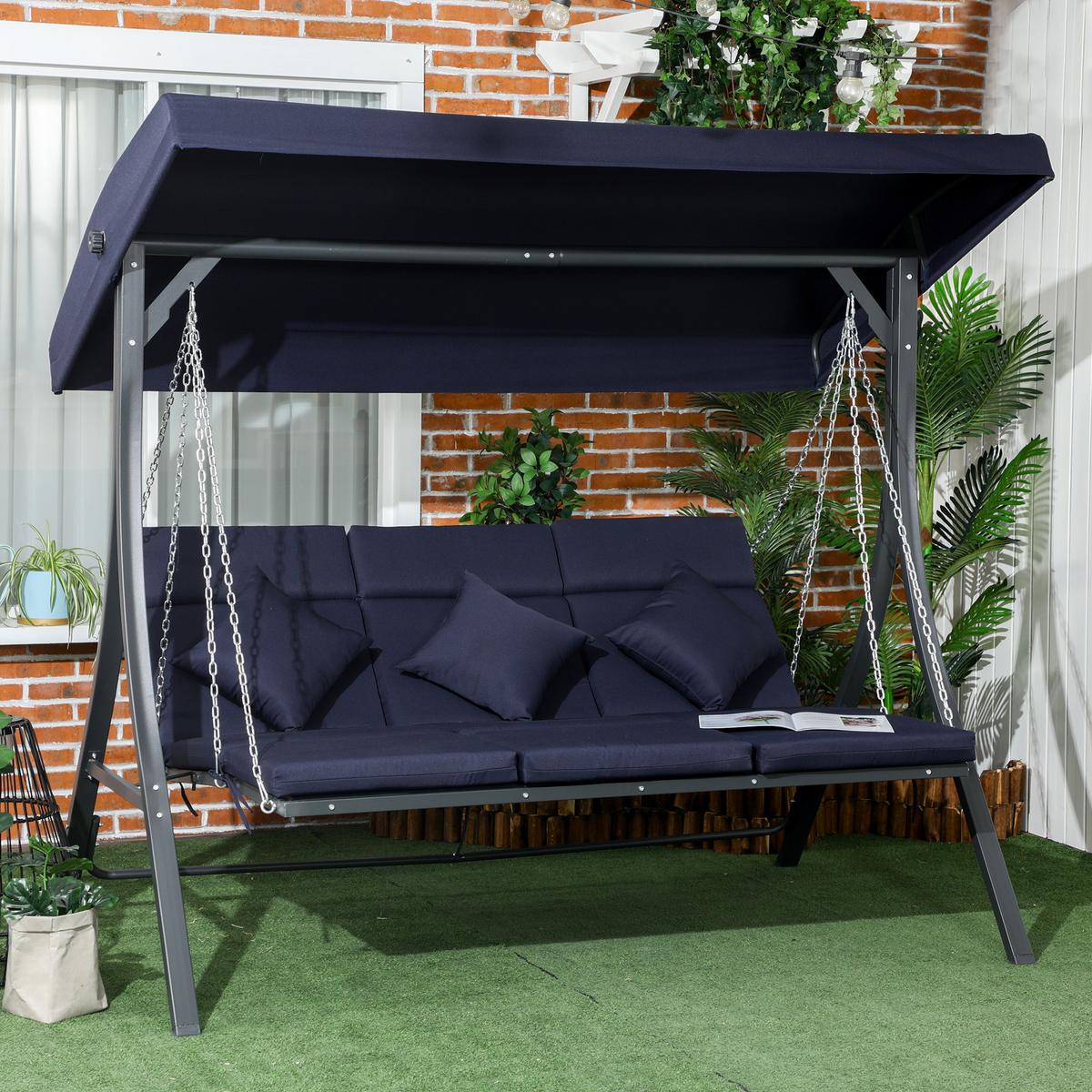 HOLLYWOODSCHAUKEL, Metall, Texteline, Dunkelblau, 198 x 118 x 168 cm - Dunkelblau, Metall (118/168/198cm) - Outsunny