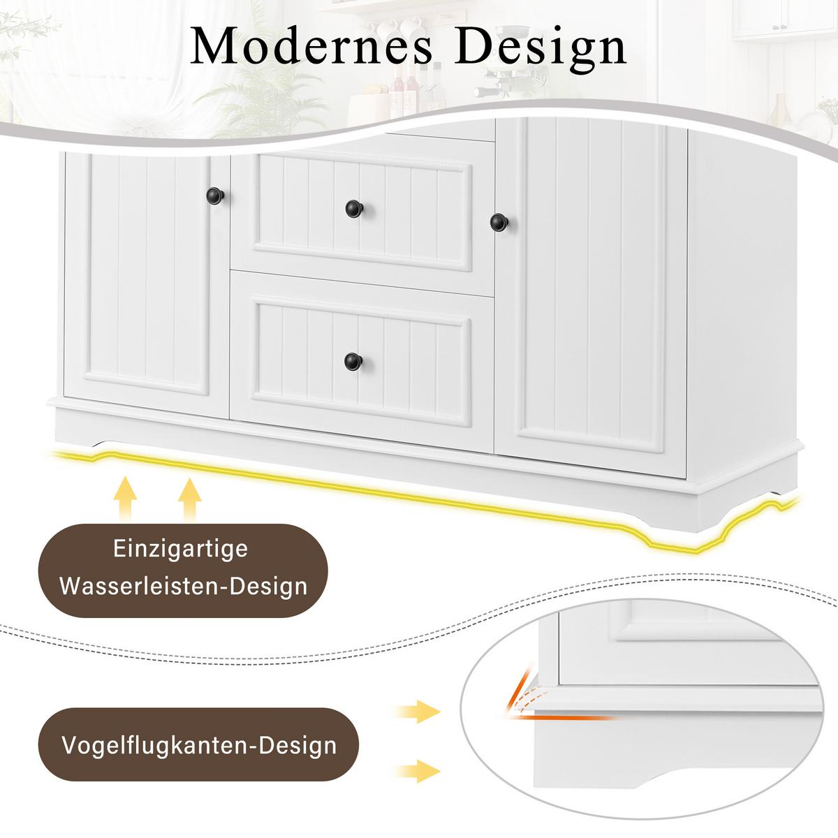 SIDEBOARD mit 3 schubladen & kühlschrank-türen - Weiß, Holzwerkstoff (126/86/40cm) - Urban Meuble