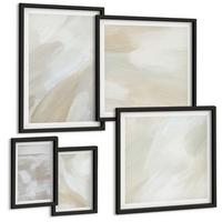 BILDER SET 5er Set - 50x50 cm & 20x30 cm & 40x60 cm Schwarzer Rahmen - Abstrakte Pinselmalerei auf Leinwand - Schwarz, Kunststoff (40/60cm) - TULUP