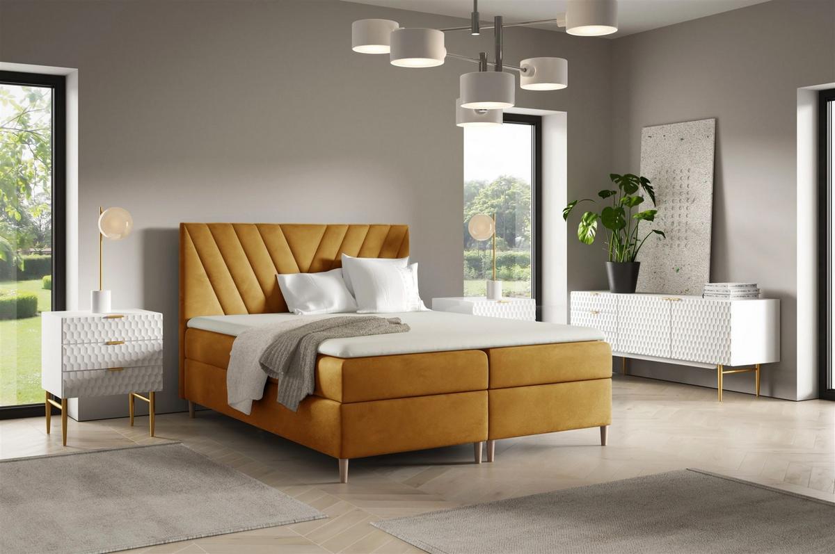 BOXBETT Espen In überlänge - Gelb, Holzwerkstoff/Textil (160/220cm) - Fun Möbel