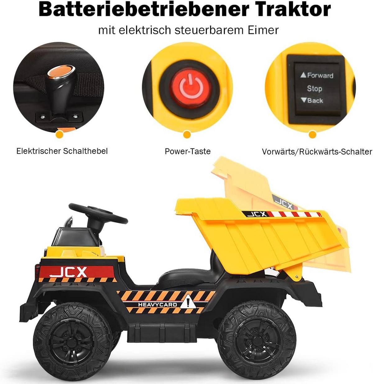 TRAKTOR 12V Kinder Gelb - Gelb, Kunststoff (107/58/63.5cm) - COSTWAY
