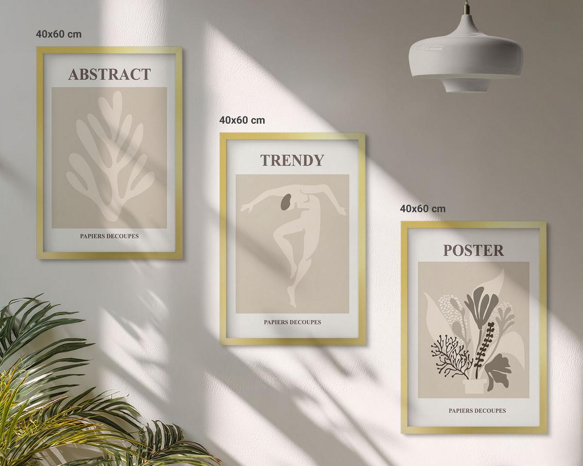 BILDER SET 3er Set - 40x60 cm Goldrahmen - Blumenmuster beige braun - Goldfarben, Kunststoff (40/60cm) - TULUP