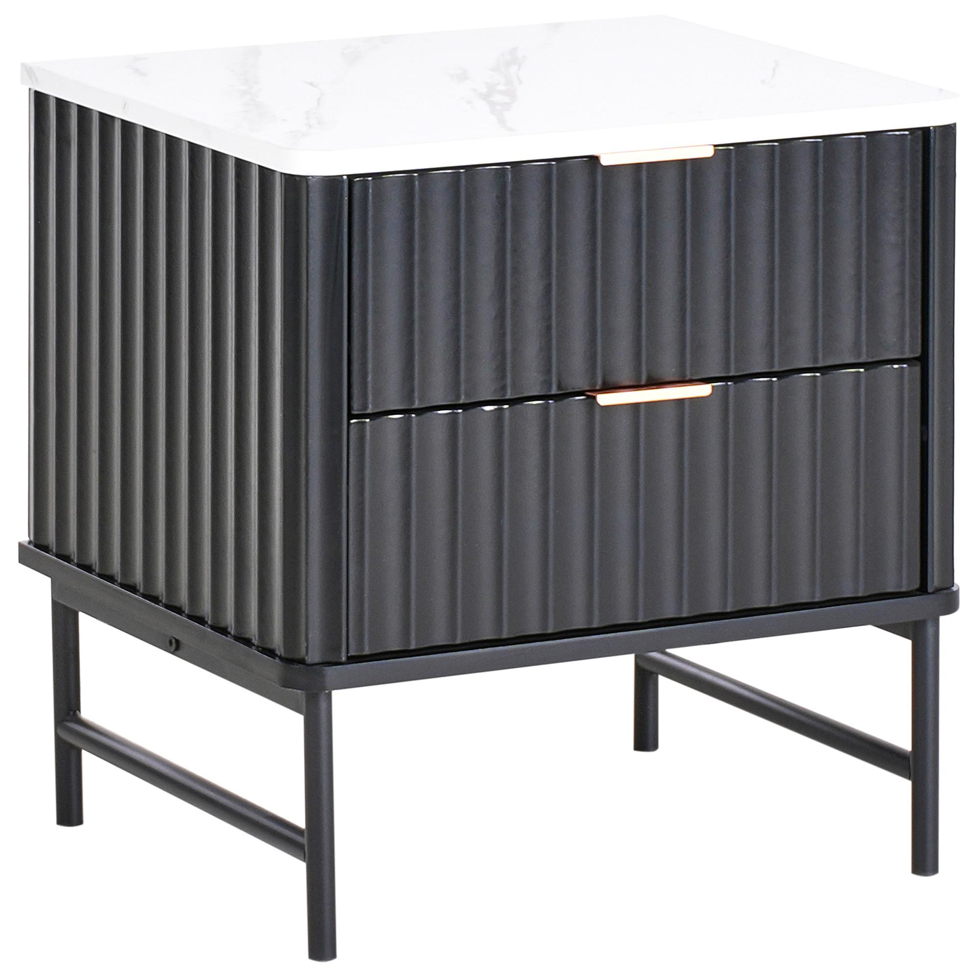 NACHTTISCH mit 2 Schubladen Marmor Optik/Schwarz Glastonbury - Weiß, Holzwerkstoff (40/48/50cm) - Beliani