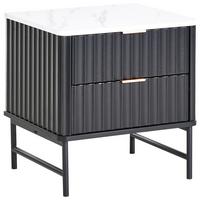 NACHTTISCH mit 2 Schubladen Marmor Optik/Schwarz Glastonbury - Weiß, Holzwerkstoff (40/48/50cm) - Beliani