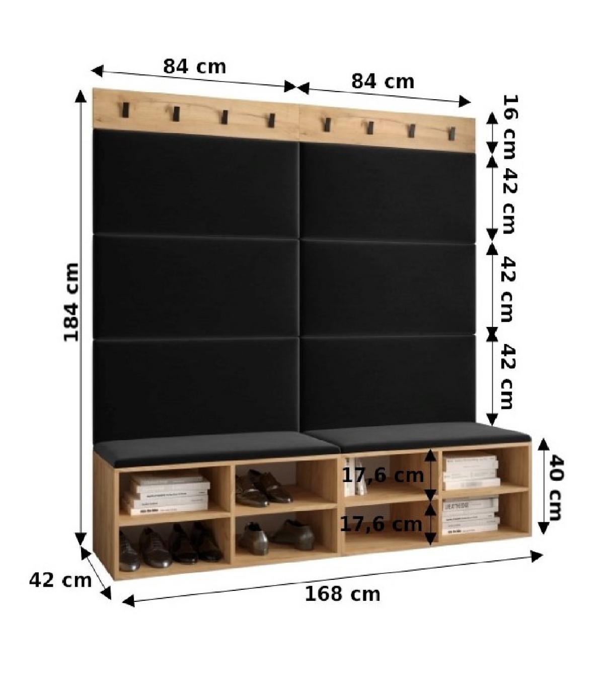 GARDEROBEN-SET 168/184/42 - Schwarz/Weiß, Holz/Kunststoff (168/184/42cm) - MÖBEL KRYSPOL