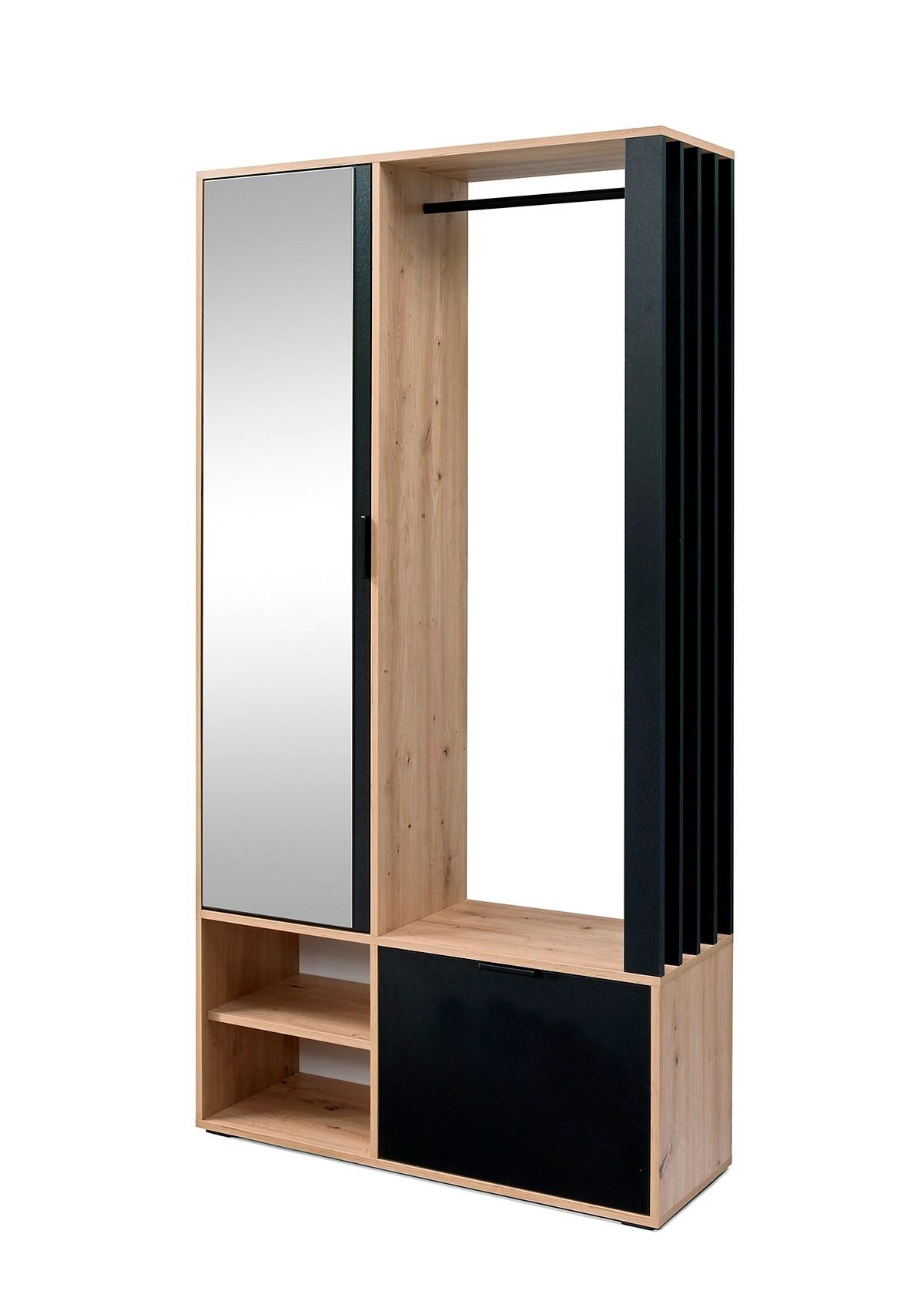 GARDEROBENSCHRANK GRATA 100/189/33 Modern Garderobenschrank Eiche Artisan - Schwarz/Eiche Artisan, Holzwerkstoff (100/189.4/33cm) - MASSENO