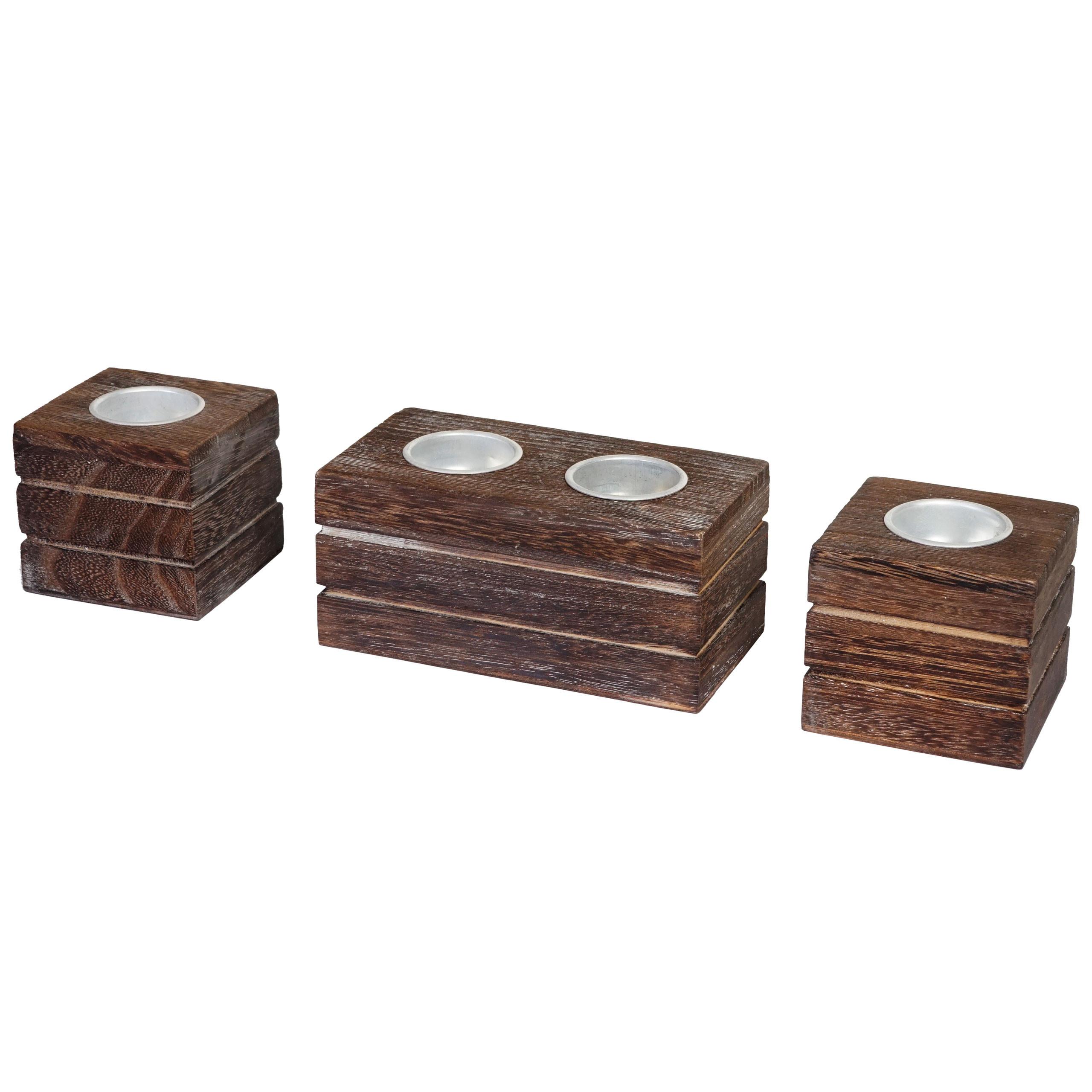 SET TEELICHTHALTER Braun 3er-Set-Set - Braun, Holz (7cm) - MCW