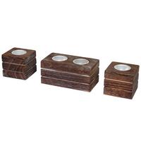 SET TEELICHTHALTER Braun 3er-Set-Set - Braun, Holz (7cm) - MCW