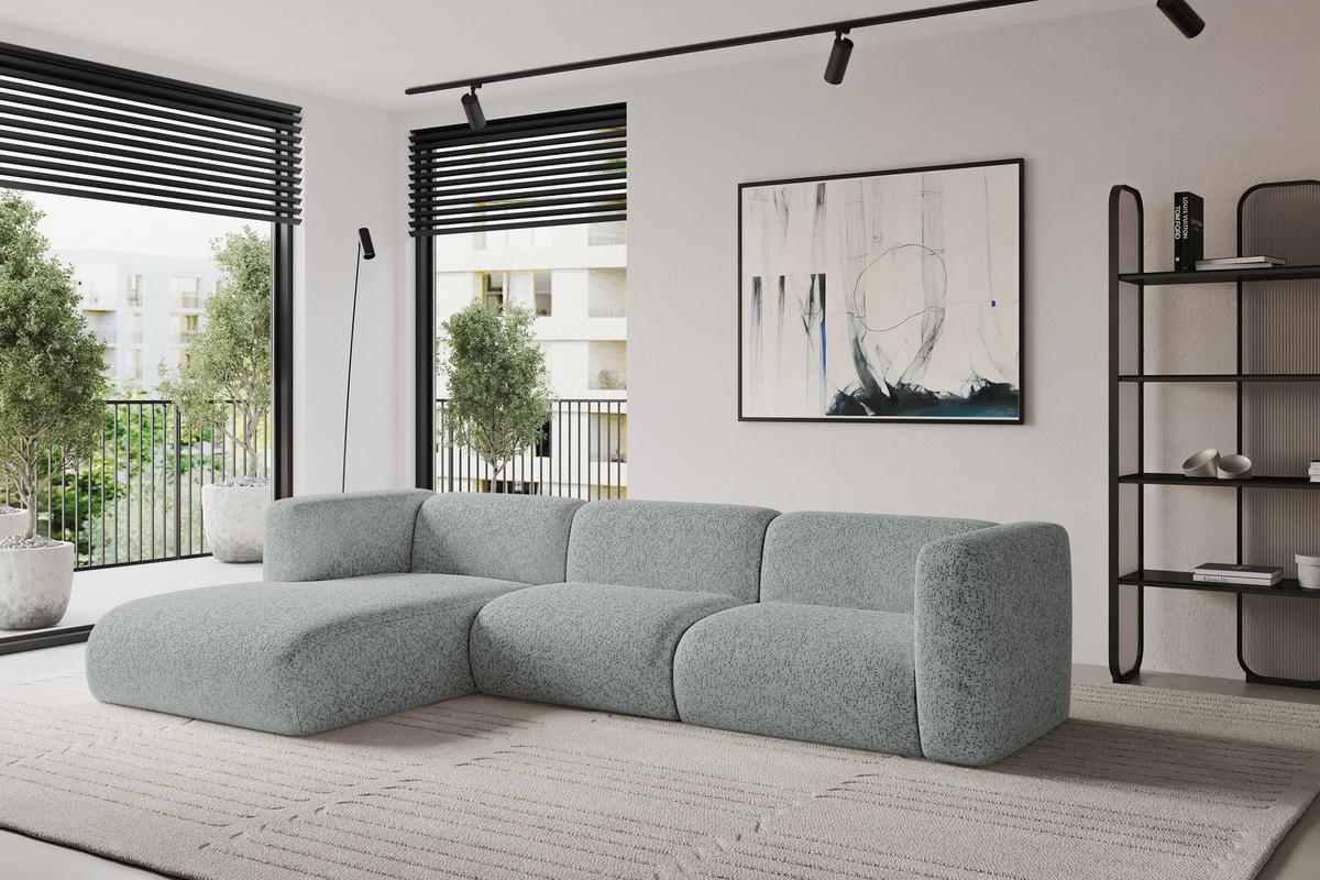 ECKSOFA Ottomane Links MIRA-L1 227x179x89 Grün Velours - Schwarz/Hellgrün, Holzwerkstoff/Kunststoff (227/179cm) - ALTDECOR