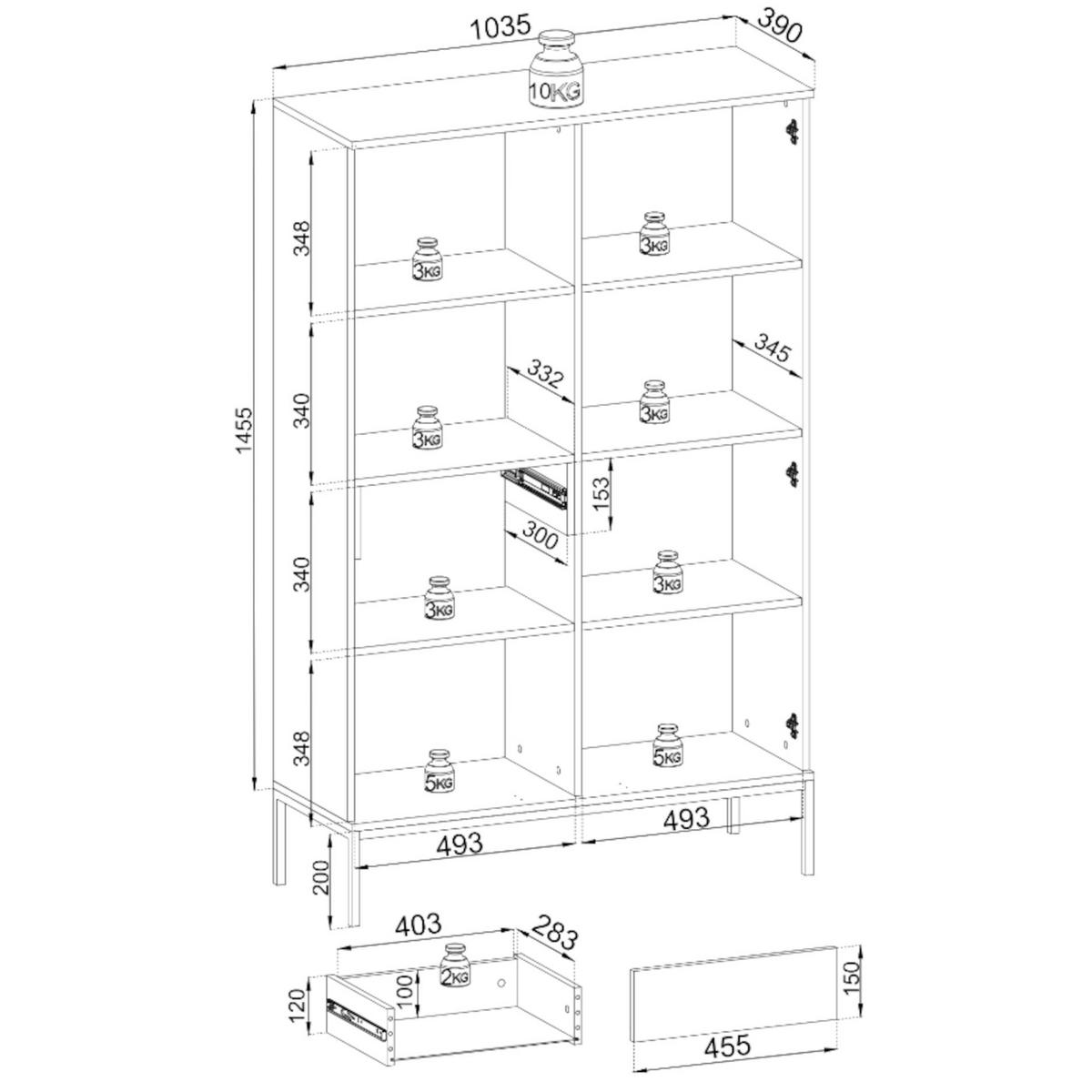 VITRINE Tosena Greige mit Schublade und LED - Kaschmir/Goldfarben, Holzwerkstoff/Metall (104/166/39cm) - Selsey