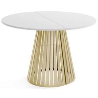 ESSTISCH Naro rund ausziehbar mit Goldenem Lamellen-Metallgestell, Weiß 120-200/120/76 cm - Goldfarben/Weiß, Holzwerkstoff/Metall (120/196/76cm) - WFL GROUP