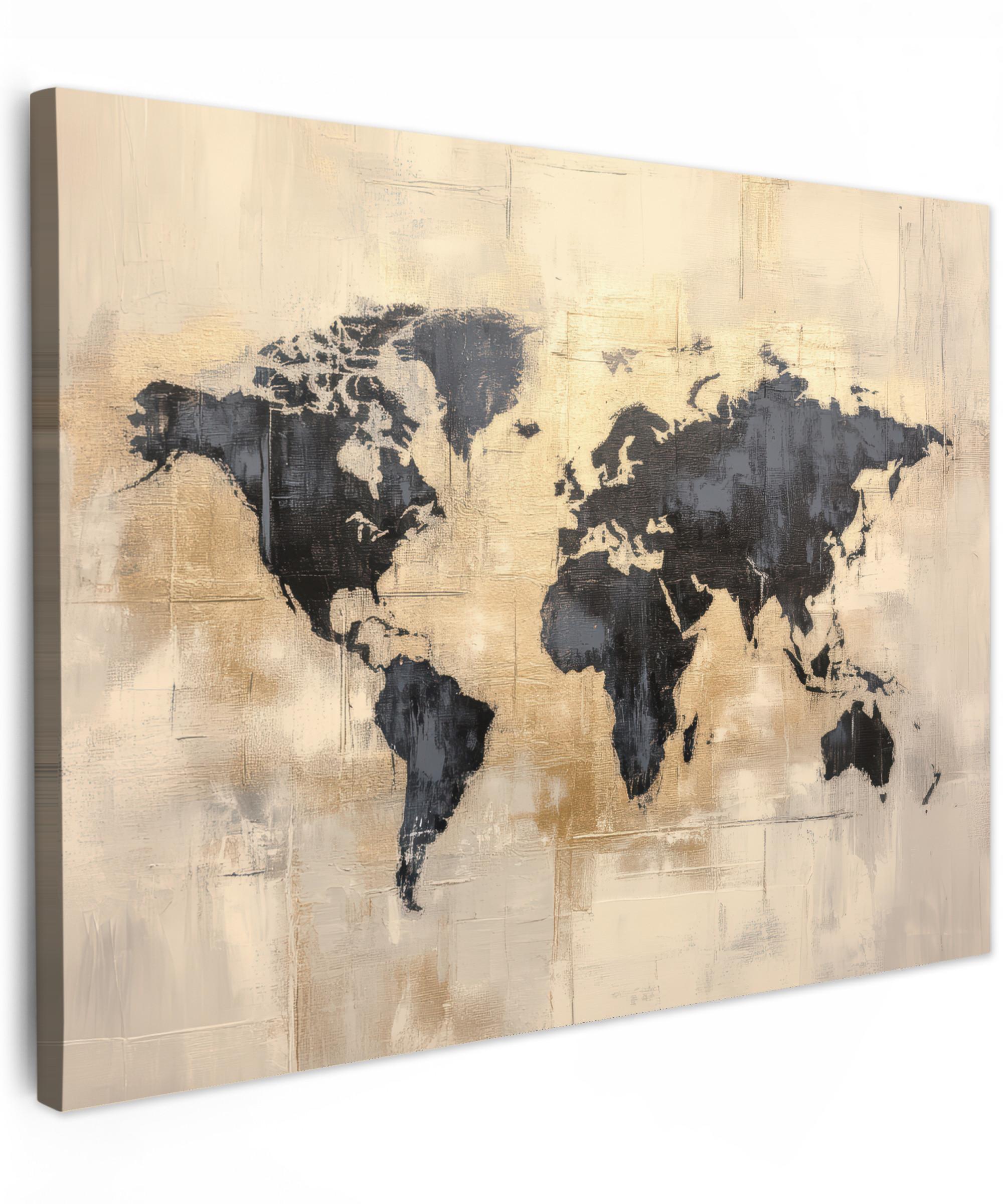 LEINWANDBILD Weltkarte - Gold - Schwarz - Abstrakt Wandbild 40x30 cm - Kupferfarben, Textil (40/30cm) - MuchoWow