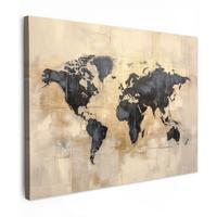 LEINWANDBILD Weltkarte - Gold - Schwarz - Abstrakt Wandbild 40x30 cm - Kupferfarben, Textil (40/30cm) - MuchoWow