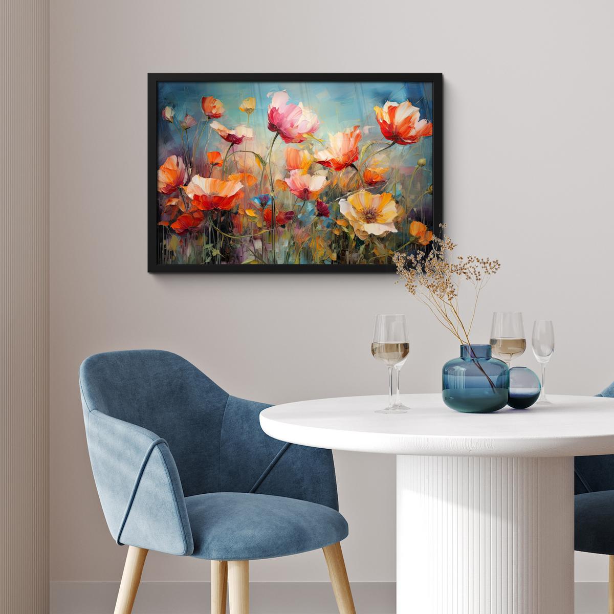 POSTER MIT RAHMENGERAHMTES BILD Blumen - Aquarell - Kunst - Botanisch - Natur 60x40 cm - Orange, Papier (60/40cm) - MuchoWow