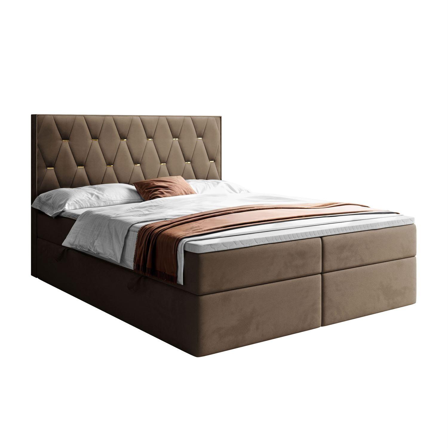 BOXSPRINGBETT IZOLDA mit Bettkasten und Topper 180x200 cm Royal Velvet 196 - Braun, Textil - Lookway