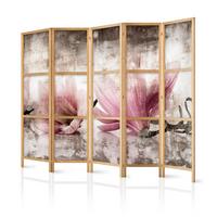 PARAVENT Japanischer 5-tlg 225x172 cm Vintage Magnolien - Multicolor, Holz/Textil (225/172/3cm) - Muralo