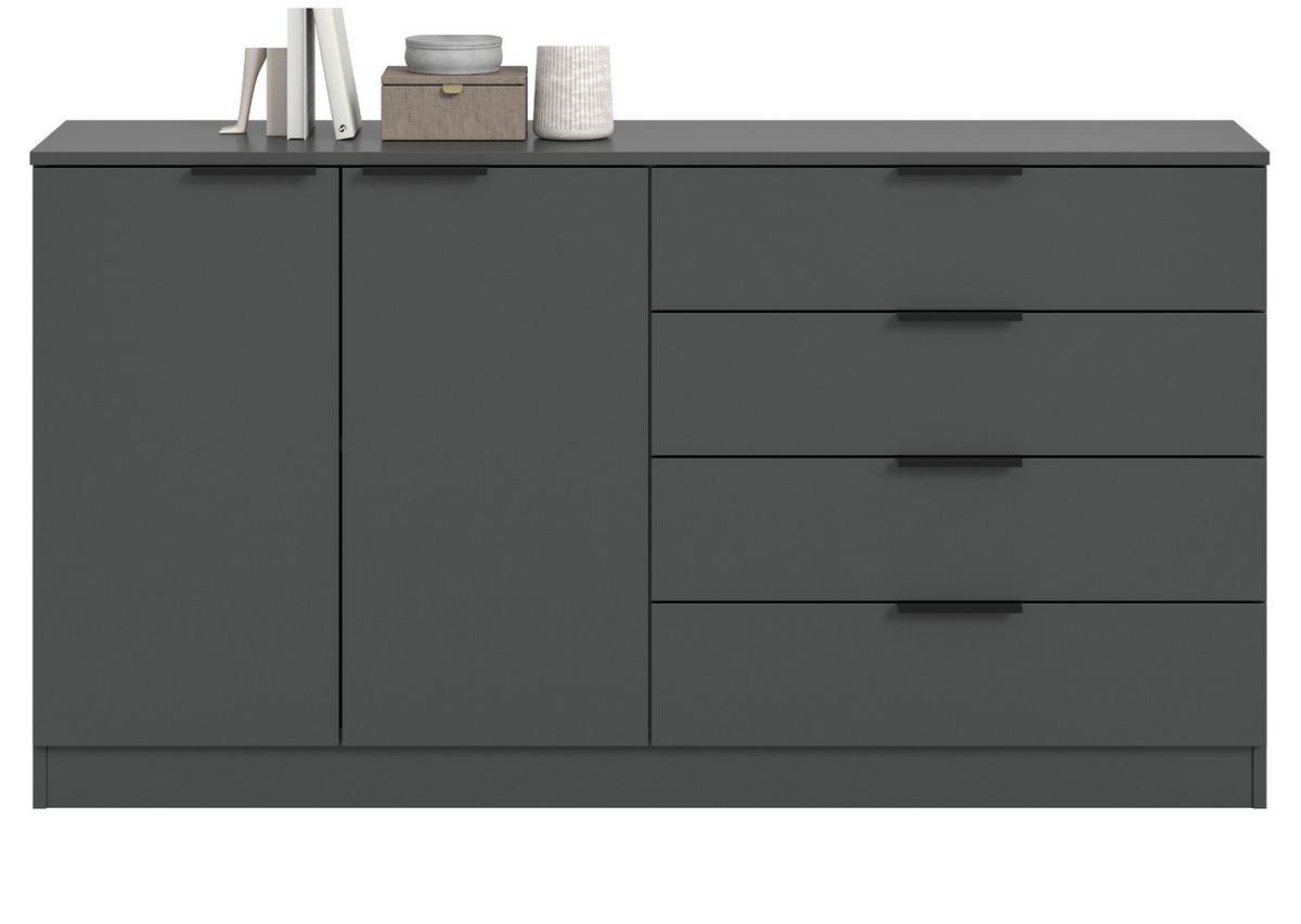 SIDEBOARD grau 148 x 80 cm, Kommode mit viel Stauraum - Schwarz/Grau, Holzwerkstoff/Kunststoff (148/80/35cm) - Inn.Furn