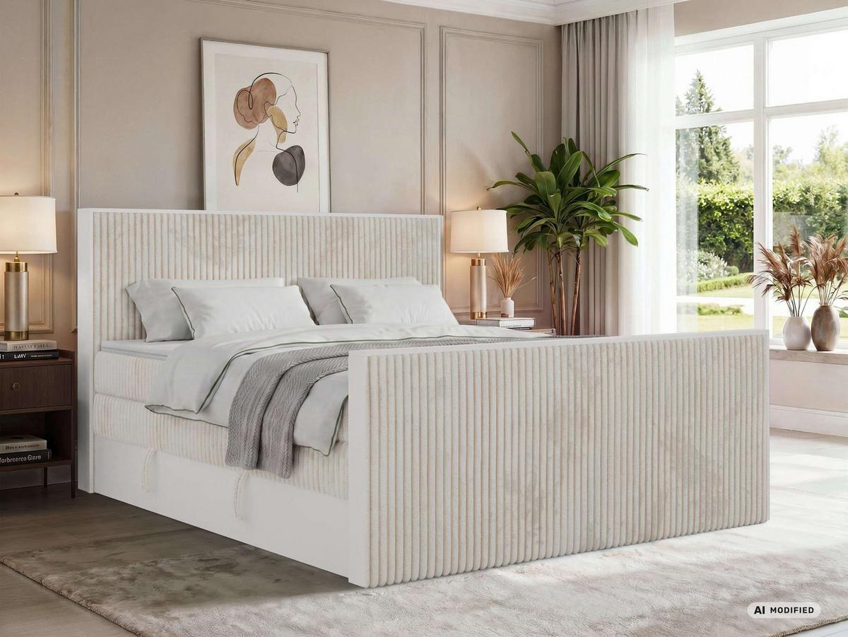 BOXSPRINGBETT TRAVIT KING DUO 140/200 - Beige Cord - Topper T25 - H4 - Beige/Schwarz, Kunststoff/Textil (140/200cm) - MKS