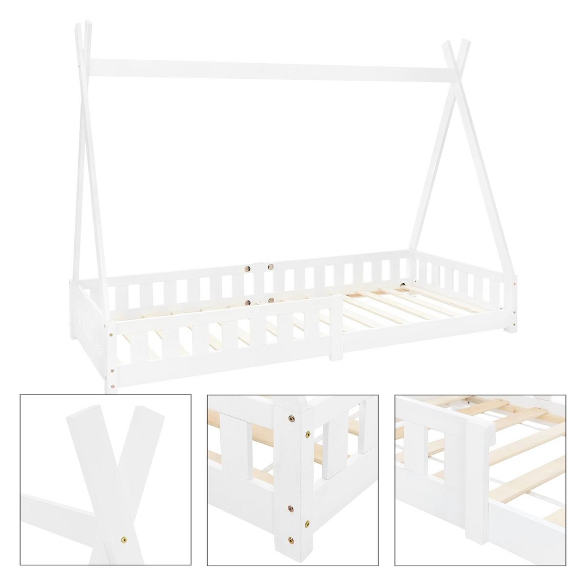 KINDERBETT Tipi mit Matratze 90x200 cm Weiß - Weiß, Holz (90/200cm) - ML-DESIGN