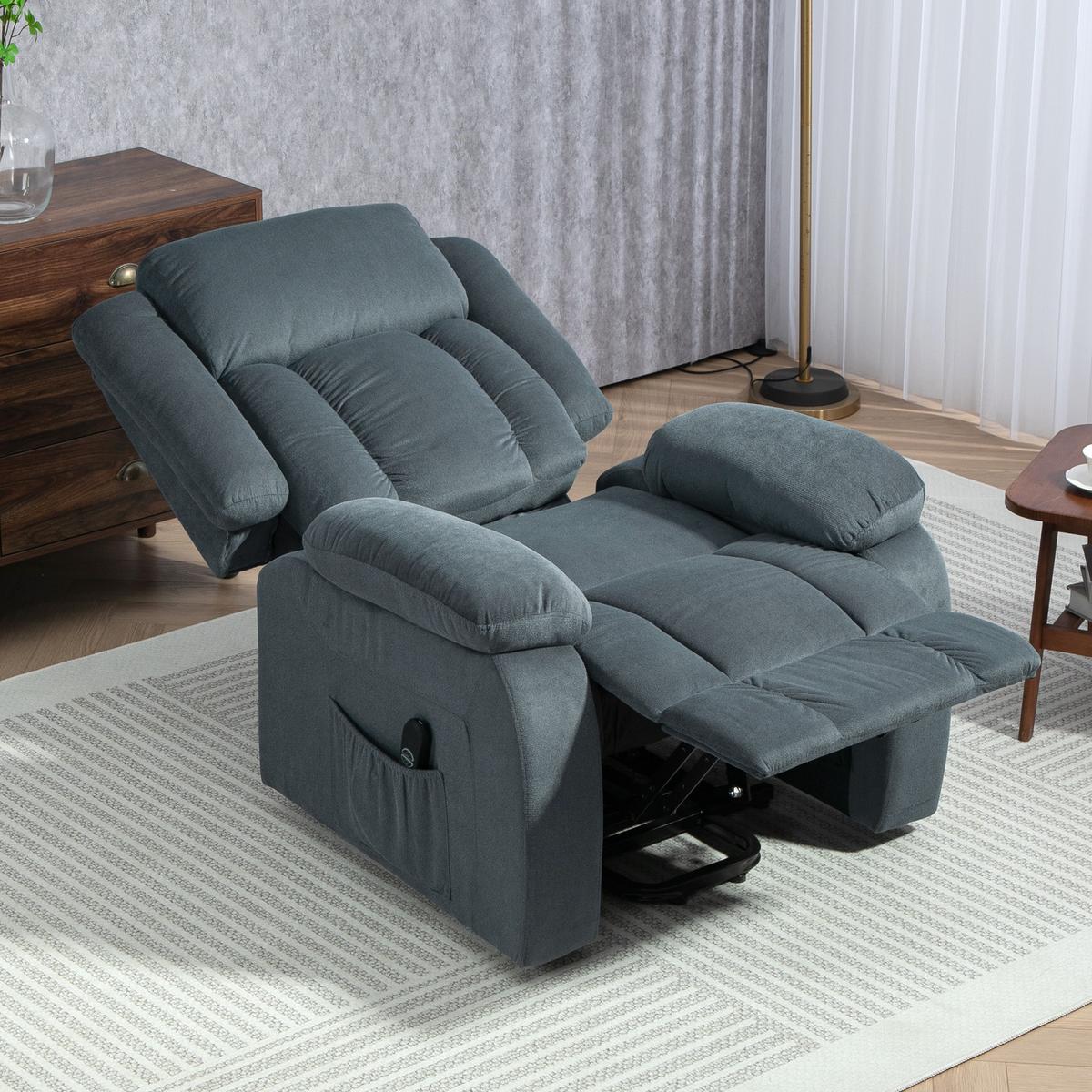 FERNSEHSESSEL mit Aufstehhilfe Elektrisch Liegefunktion Samt - Schwarz/Grau, Textil/Metall (92/105/94cm) - HOMCOM