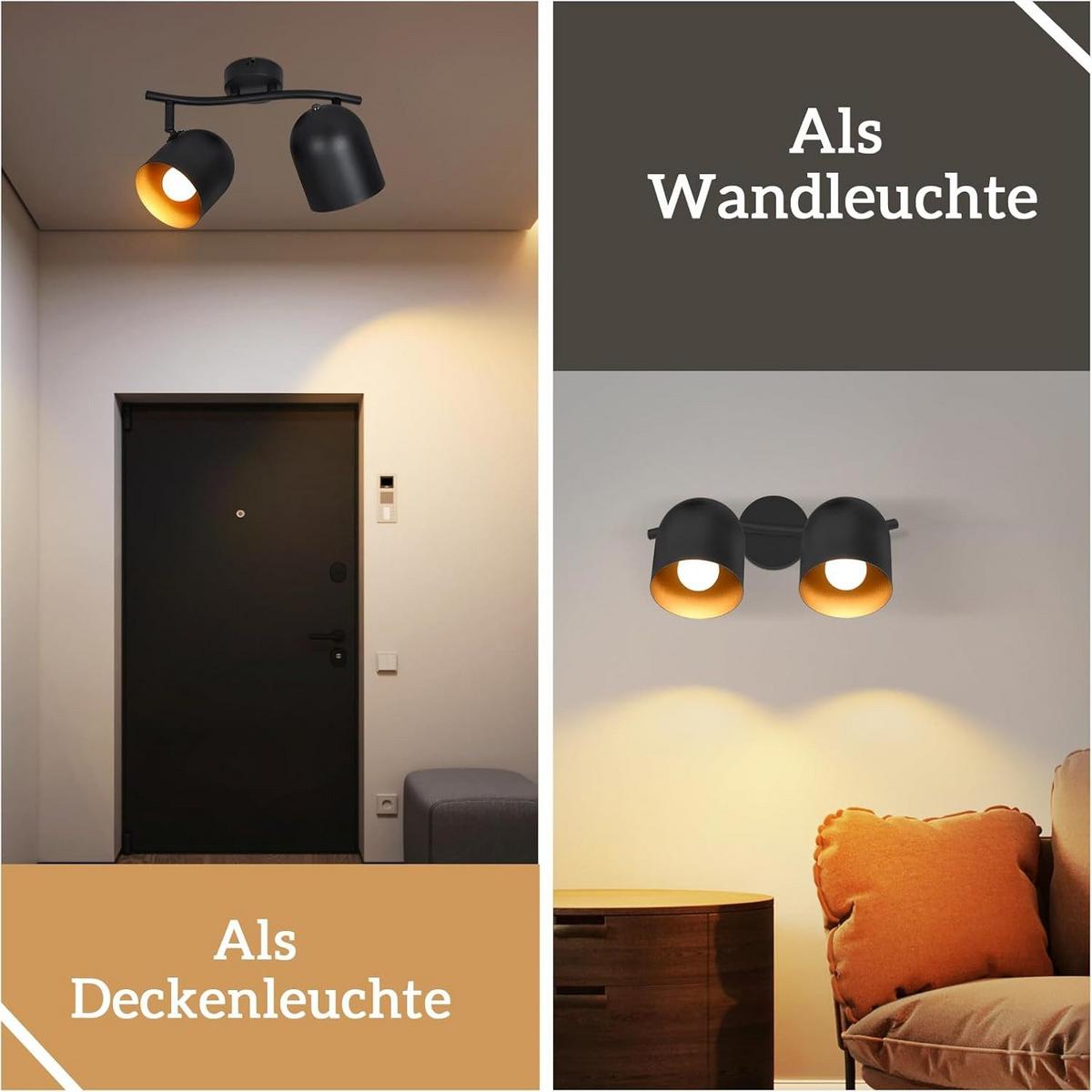 DECKENSTRAHLER Gera 2-flammig 28/12/21 cm - Schwarz, Metall (28/12/21cm) - Nettlife