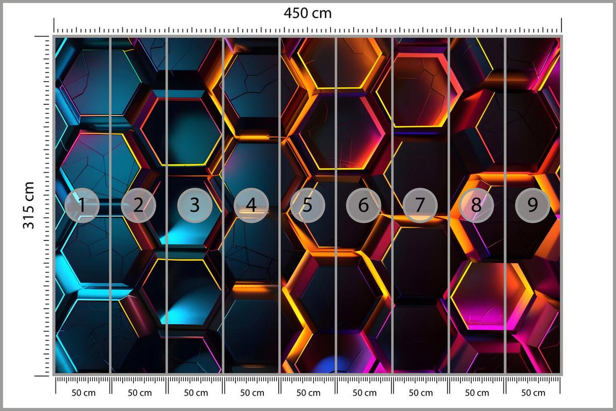 FOTOTAPETE für Jugendzimmer Schwarz Neon Hexagone 450x315 - Gelb/Schwarz, Papier (450/315cm) - Muralo
