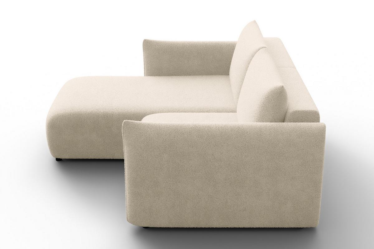 ECKSOFA TAUER 3-Sitzer LINKS, Bouclé-Stoff ecru - Ecru/Schwarz, Holz/Textil (173/206cm) - Courtois Laville