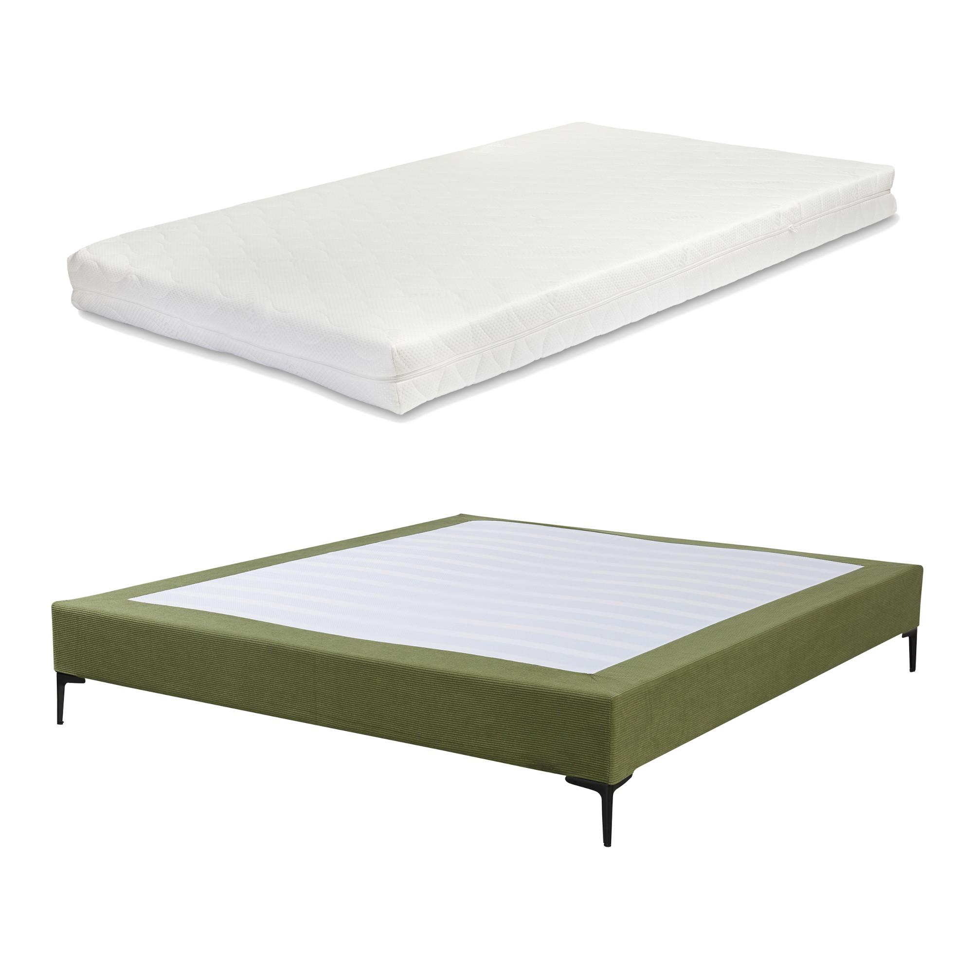 POLSTERBETT Lilla mit Matratze - Grün, Holzwerkstoff/Textil (160/200cm) - [en.casa]