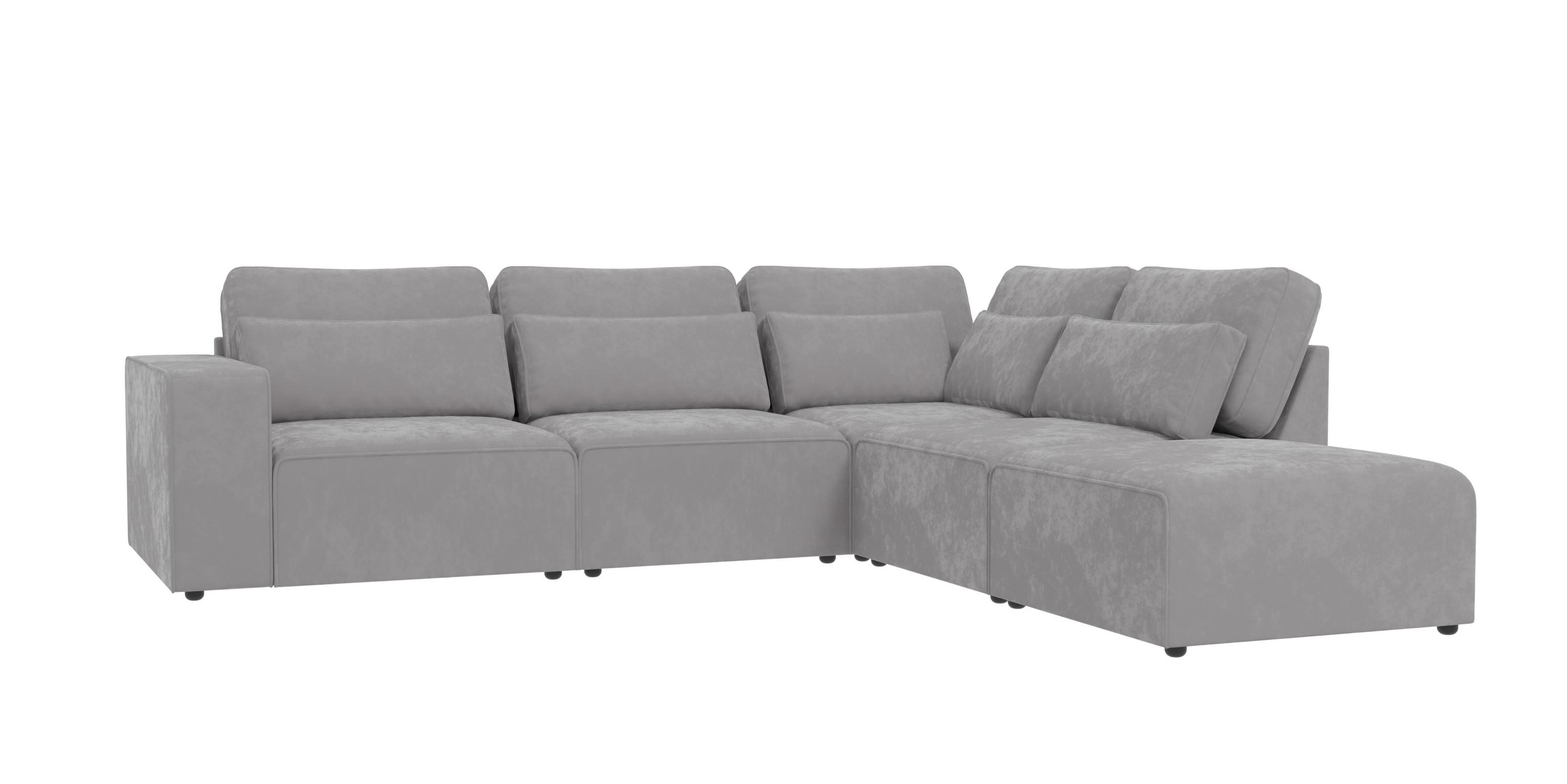 ECKSOFA modularer Leox Hellgrau Samt-Stoff - Hellgrau/Schwarz, Kunststoff/Textil (305/281cm) - S-Style