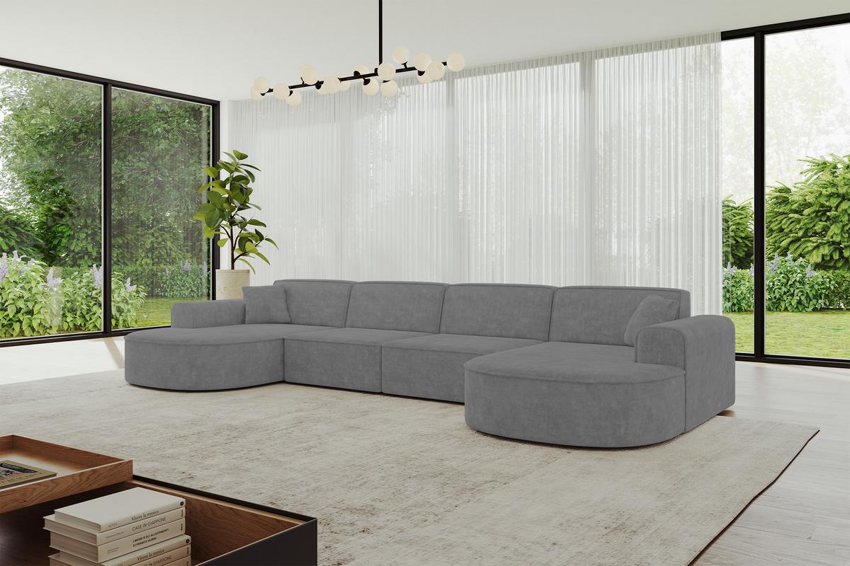 WOHNLANDSCHAFT MARI-U2 - 388x171x79 cm Grau Velours - Schwarz/Grau, Holzwerkstoff/Kunststoff (388/79/171cm) - ALTDECOR