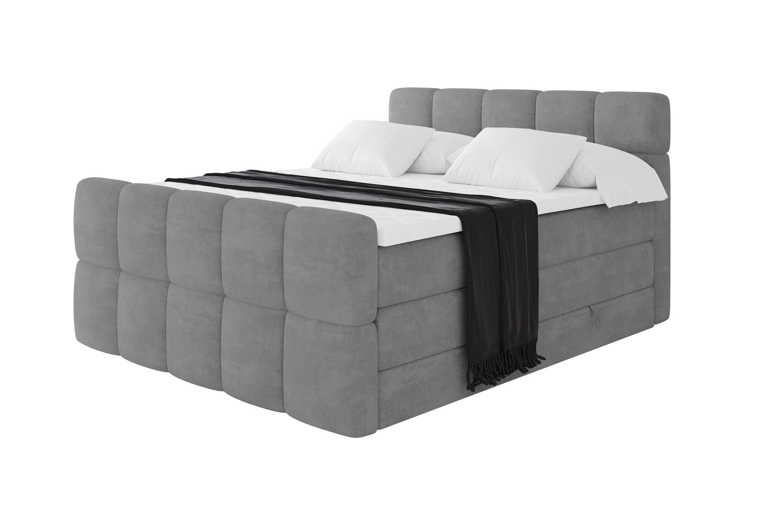 BOXBETT mit Matratze H3/H4 - FAMA-Z KING - 140x200 cm Grau Monolith - Graphitfarben, Holzwerkstoff (140/200cm) - ALTDECOR